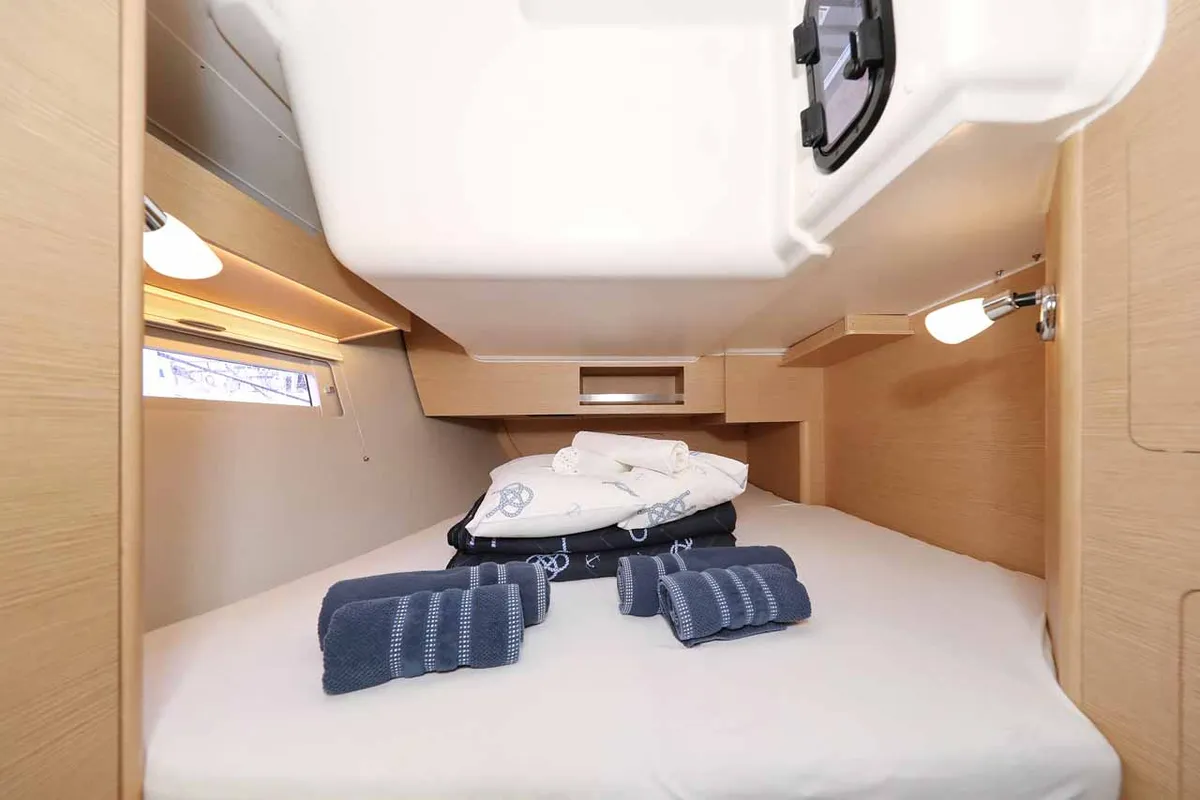 Cabin on Free Spirit, a Dufour 390 sailboat at Grad Trogir, Croatia