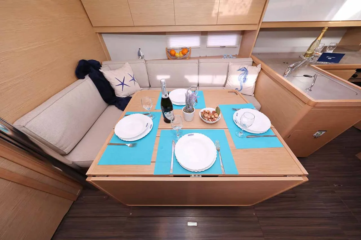 Salon of Free Spirit, a Dufour 390 sailboat at Grad Trogir, Croatia