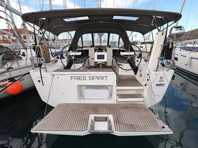Cockpit of Free Spirit, a Dufour 390 sailboat at Grad Trogir, Croatia