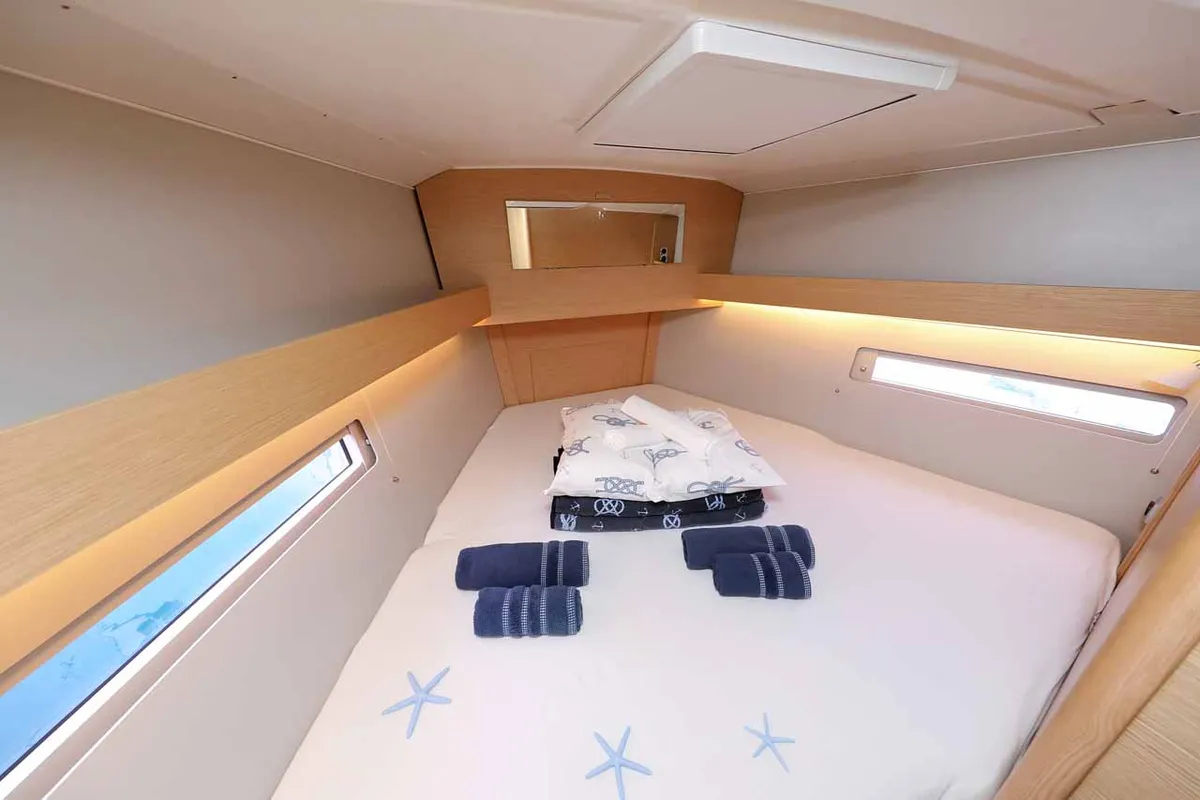 Cabin on Free Spirit, a Dufour 390 sailboat at Grad Trogir, Croatia