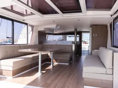 Salon of Divi, a Bali 4.6 catamaran at Salerno, Italy