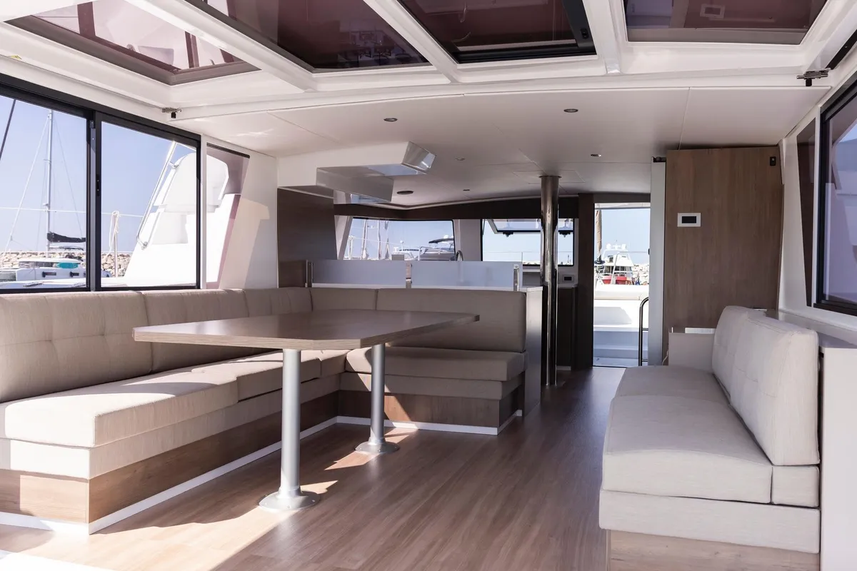 Salon of Divi, a Bali 4.6 catamaran at Salerno, Italy