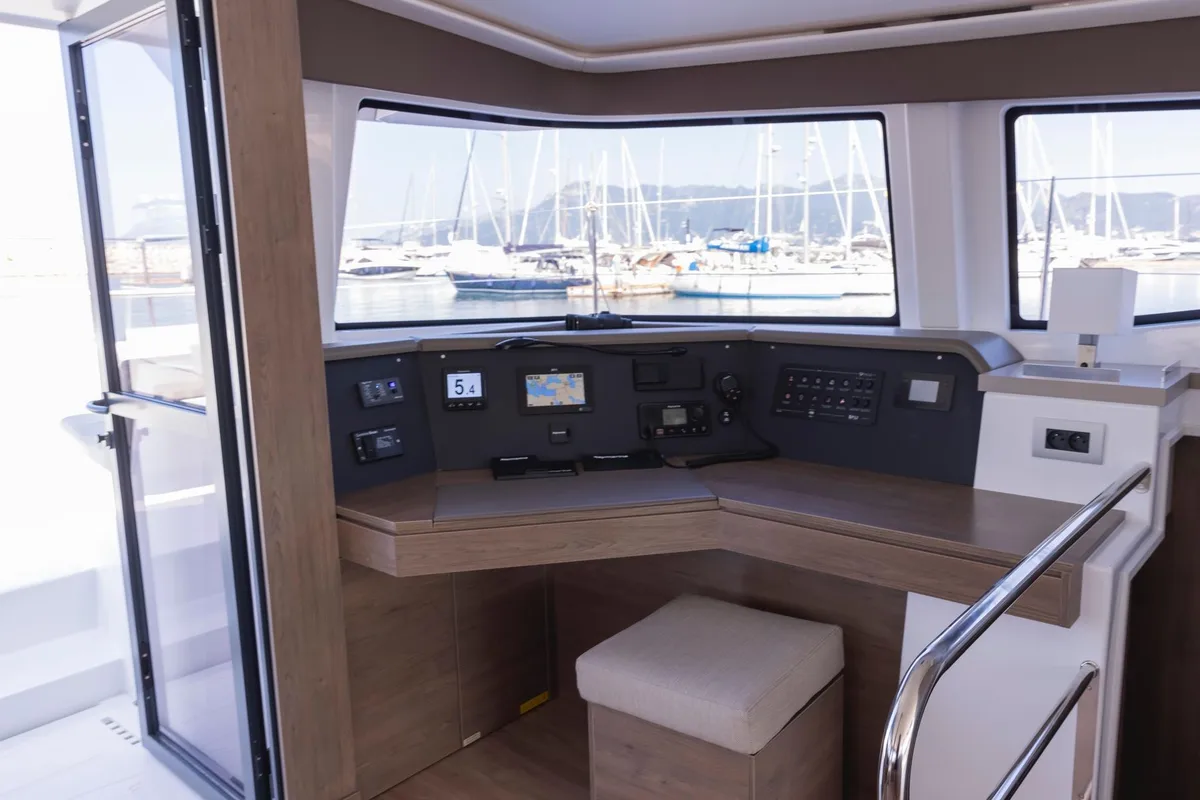 Cockpit of Divi, a Bali 4.6 catamaran at Salerno, Italy