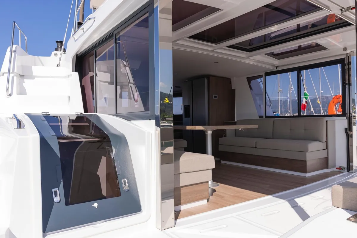 Deck of Divi, a Bali 4.6 catamaran at Salerno, Italy