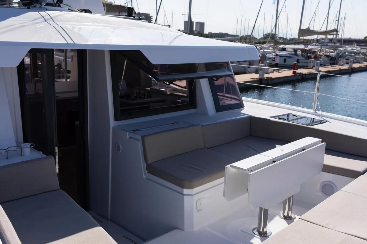 Deck of Divi, a Bali 4.6 catamaran at Salerno, Italy