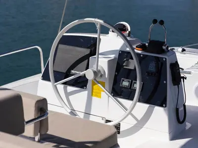 Cockpit of Divi, a Bali 4.6 catamaran at Salerno, Italy