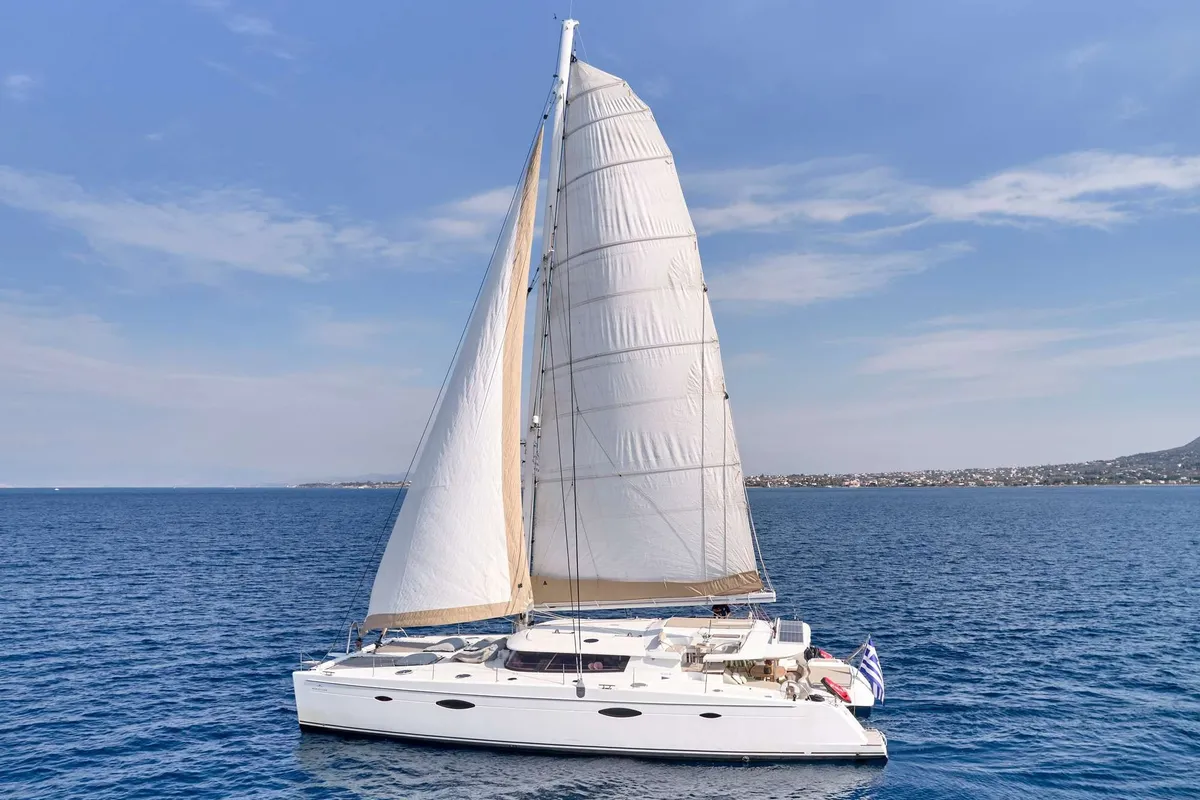 World's End, a Fountaine Pajot Galathea 65 catamaran at Roche Caiman, Seychelles