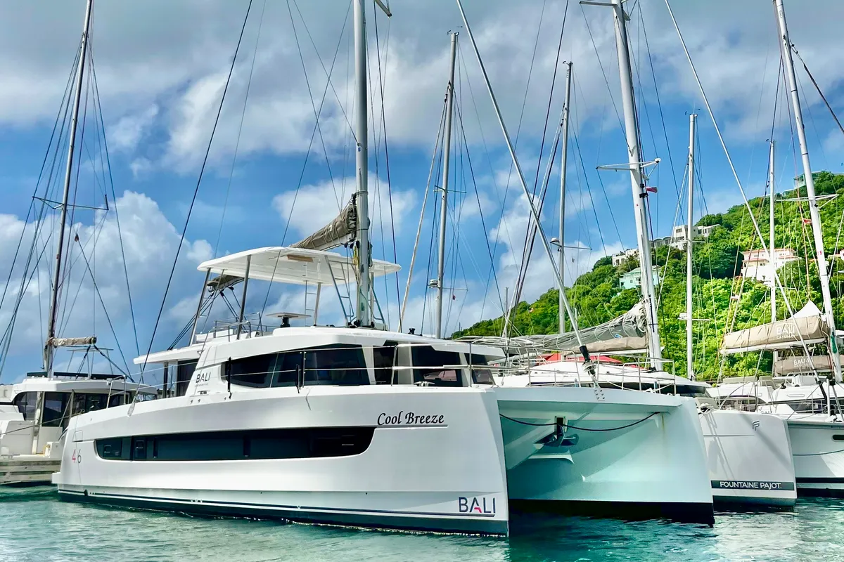 Exterior view of Cool Breeze, a Bali 4.6 catamaran at Parham Town, British Virgin Islands