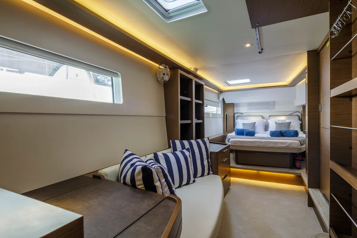 Cabin on Zanga, a Lagoon 46 catamaran at Kranidi, Greece