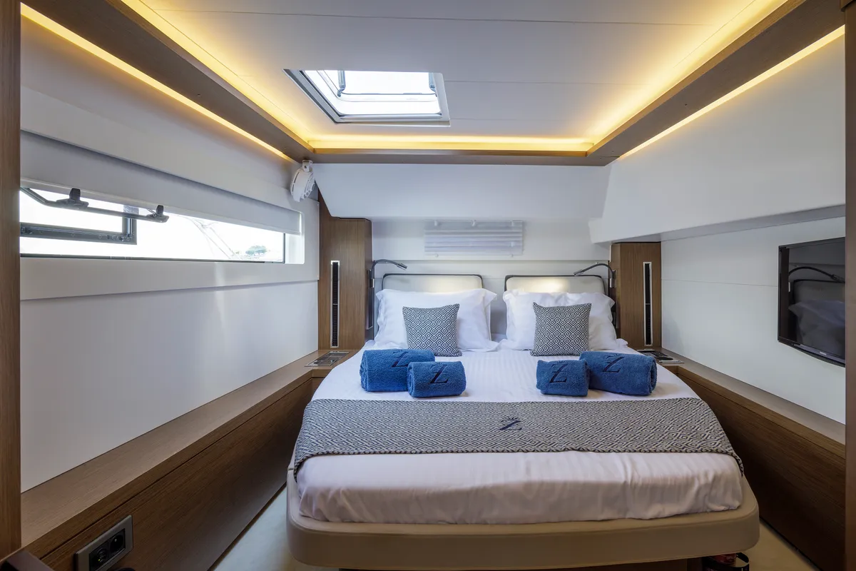 Cabin on Zanga, a Lagoon 46 catamaran at Kranidi, Greece