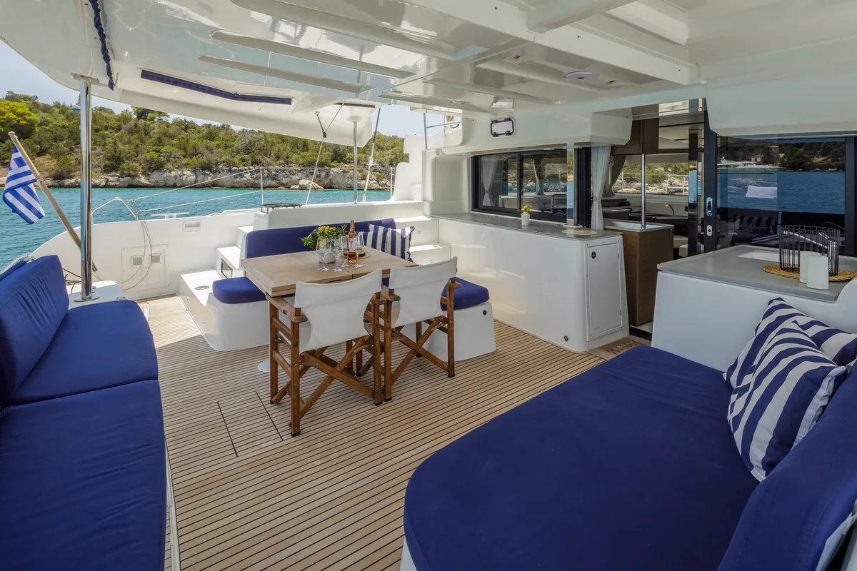 Deck of Zanga, a Lagoon 46 catamaran at Kranidi, Greece