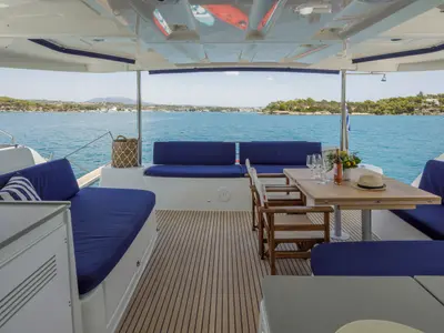 Deck of Zanga, a Lagoon 46 catamaran at Kranidi, Greece