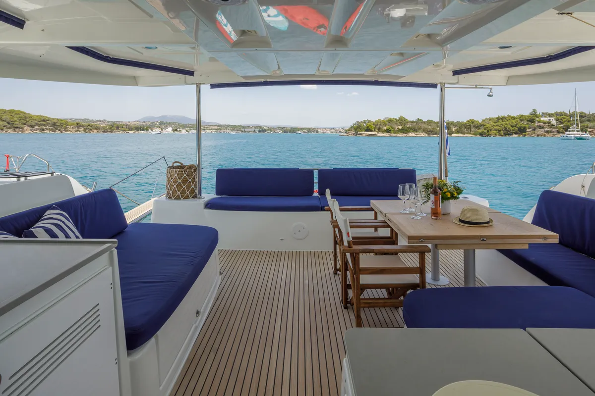 Deck of Zanga, a Lagoon 46 catamaran at Kranidi, Greece