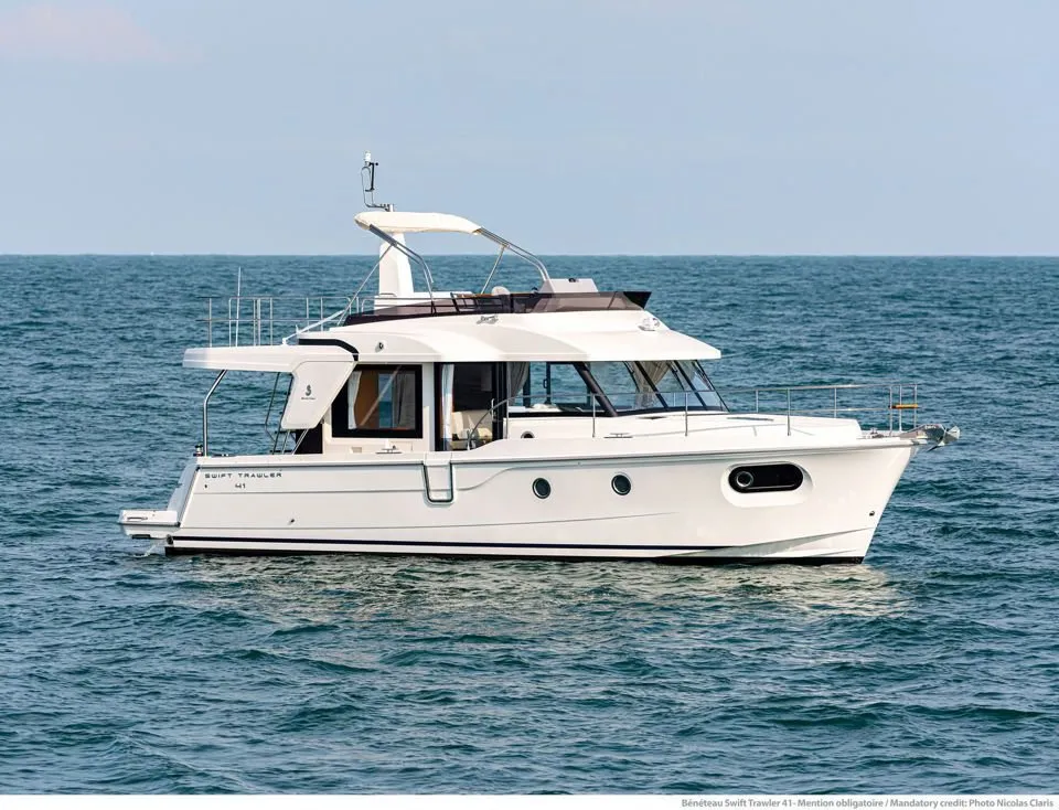Eduard, a Beneteau Swift Trawler 41 Fly motor yacht at Punat, Croatia