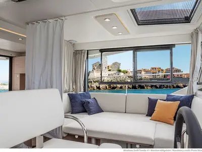 Cabin on Eduard, a Beneteau Swift Trawler 41 Fly motor yacht at Punat, Croatia