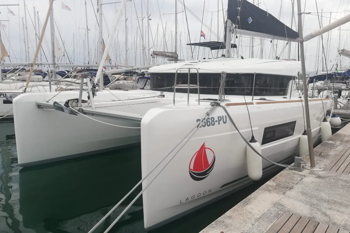 Exterior view of Adriana, a Lagoon 40 catamaran at Dubrovnik, Croatia