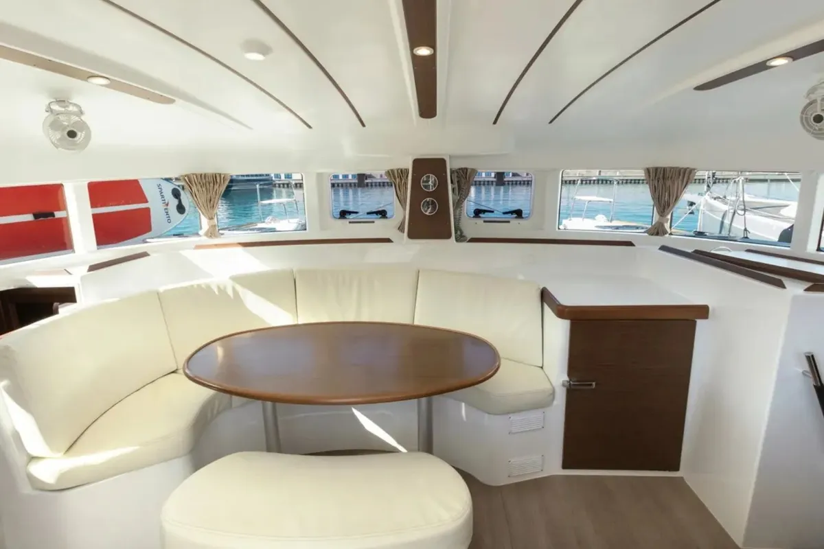 Salon of Ploto, a Lagoon 380 catamaran at Tropea, Italy