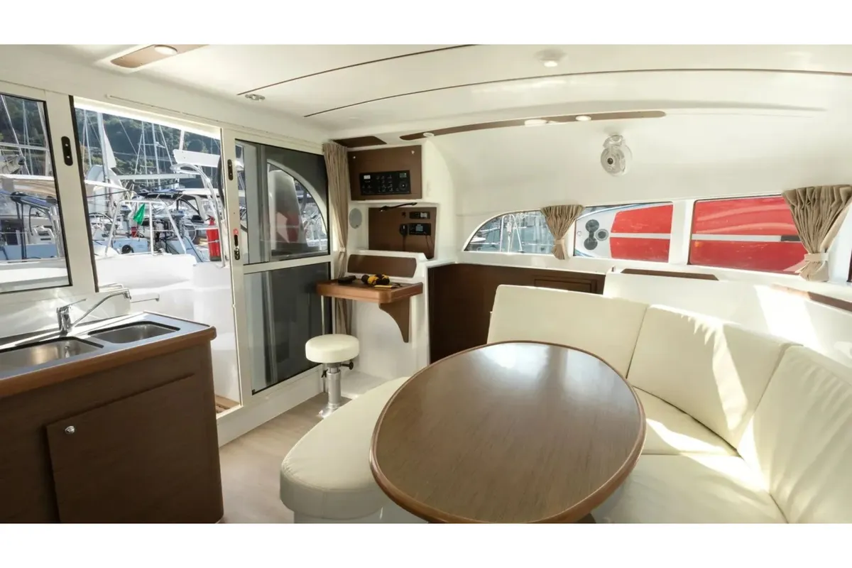 Salon of Ploto, a Lagoon 380 catamaran at Tropea, Italy