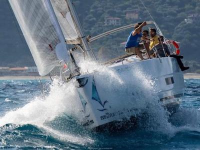 Exterior view of Avajava, a Dufour 390 sailboat at Tonnarella, Italy