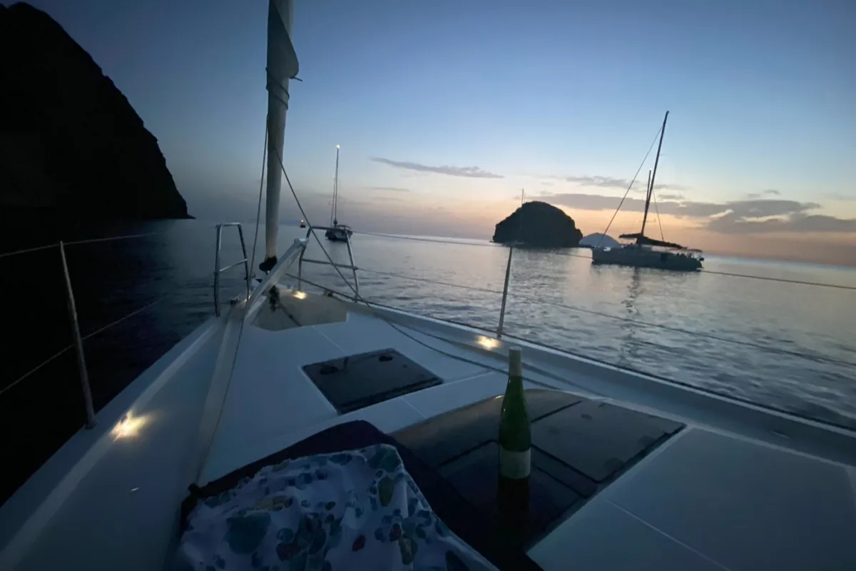 Exterior view of Avajava, a Dufour 390 sailboat at Tonnarella, Italy
