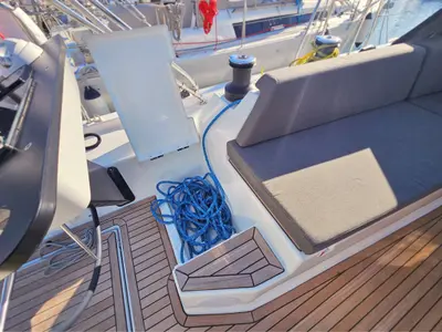 Deck of Adagio, a Dufour 44 sailboat at Kaštela, Croatia