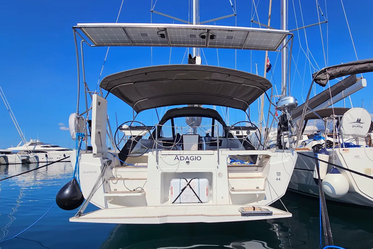 Deck of Adagio, a Dufour 44 sailboat at Kaštela, Croatia