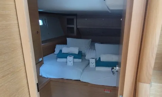 Cabin on Greenleaf, a Dufour 520 GL sailboat at Olbia, Italy