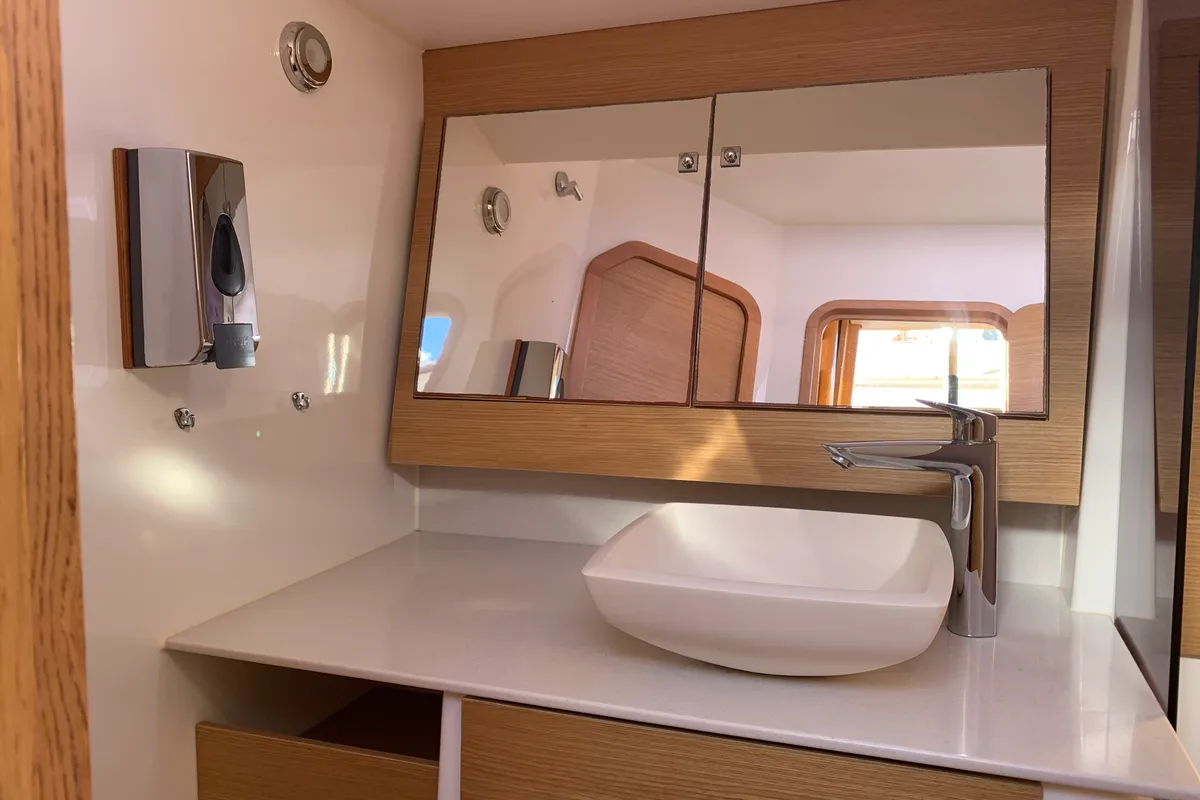 Head on Greenleaf, a Dufour 520 GL sailboat at Olbia, Italy