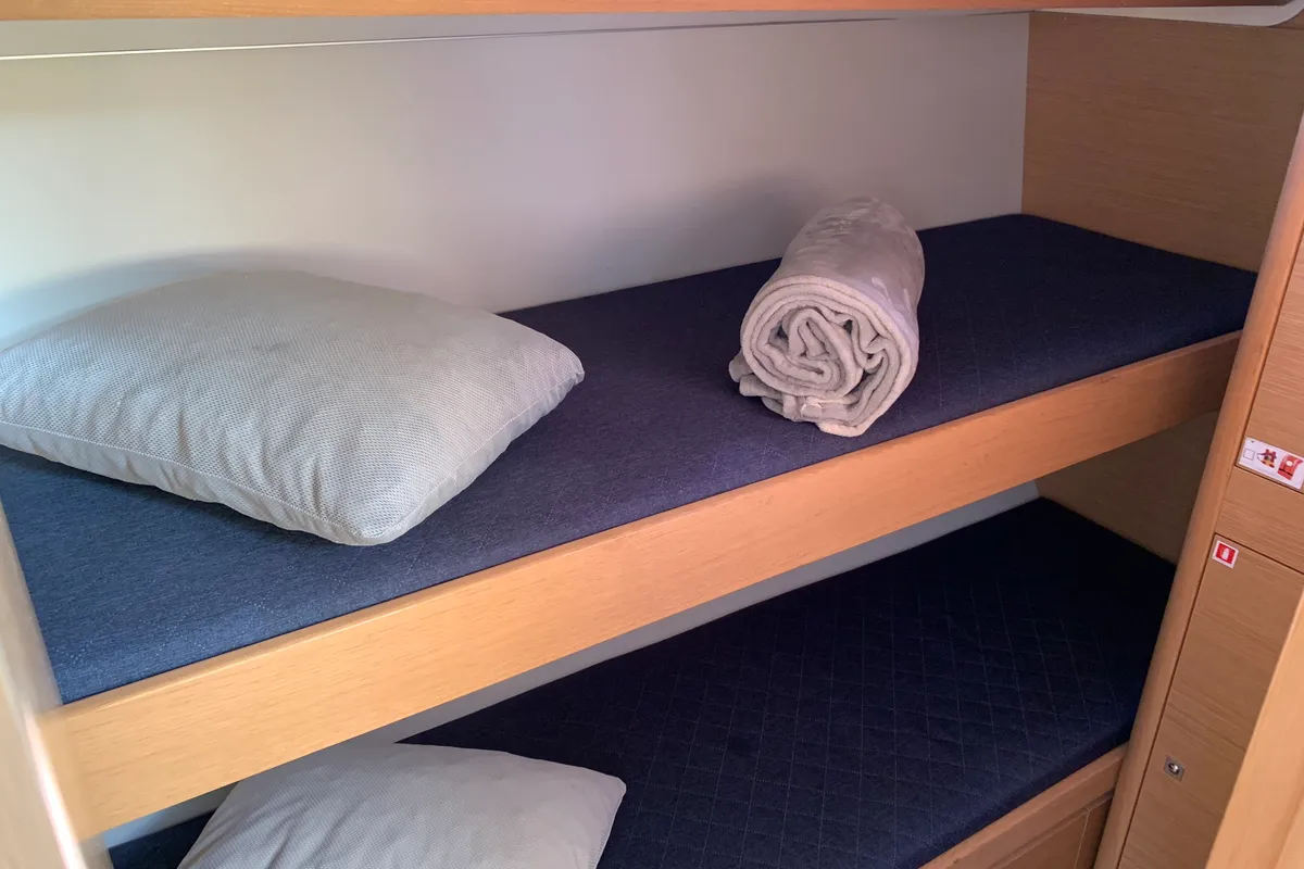 Cabin on Greenleaf, a Dufour 520 GL sailboat at Olbia, Italy