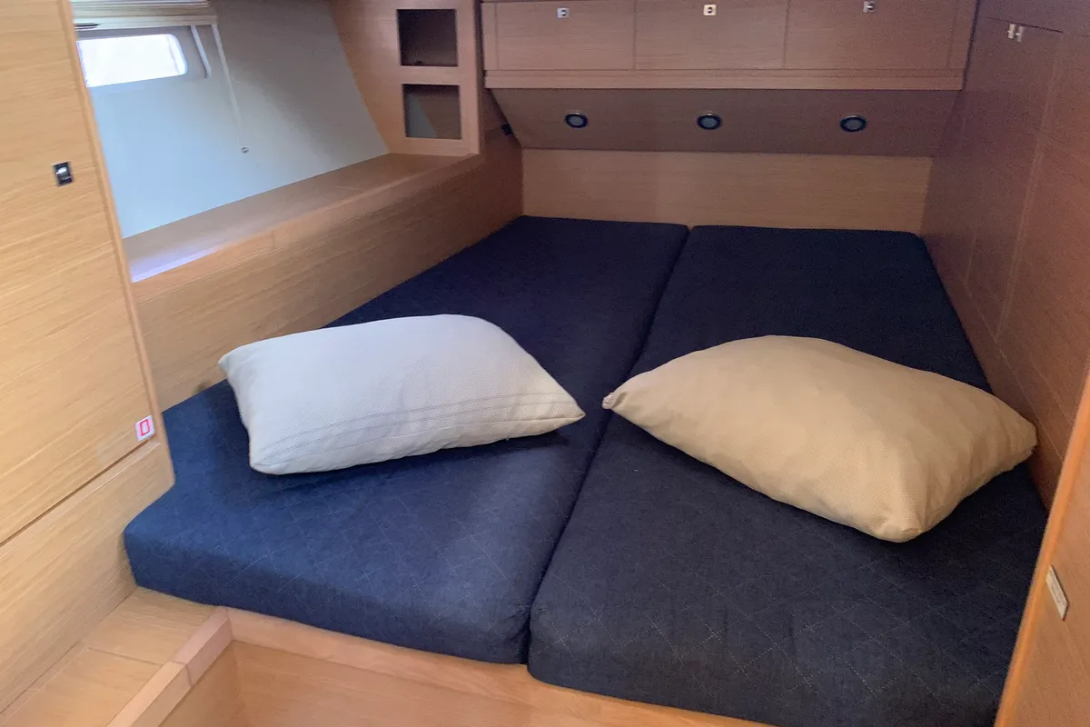 Cabin on Greenleaf, a Dufour 520 GL sailboat at Olbia, Italy