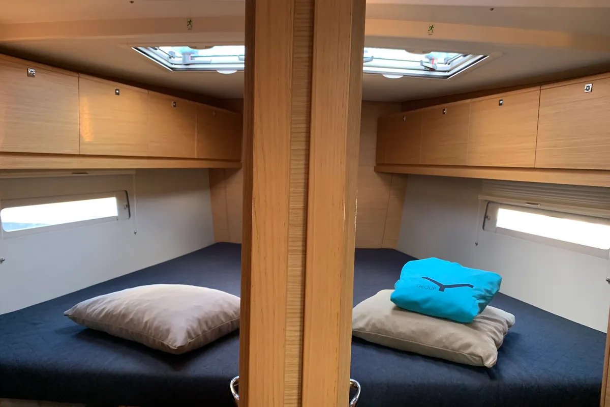 Cabin on Greenleaf, a Dufour 520 GL sailboat at Olbia, Italy
