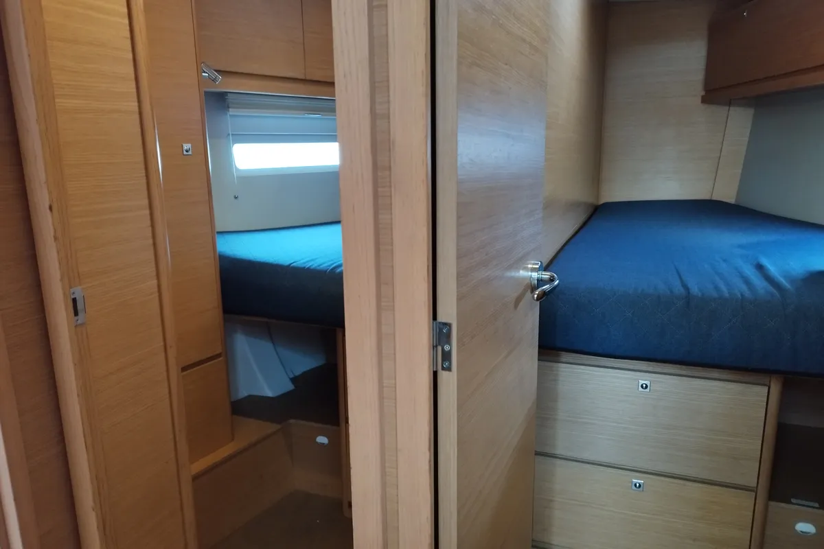 Cabin on Greenleaf, a Dufour 520 GL sailboat at Olbia, Italy