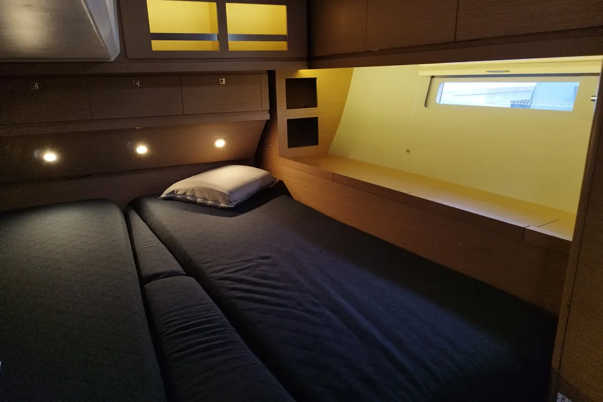Cabin on Greenleaf, a Dufour 520 GL sailboat at Olbia, Italy