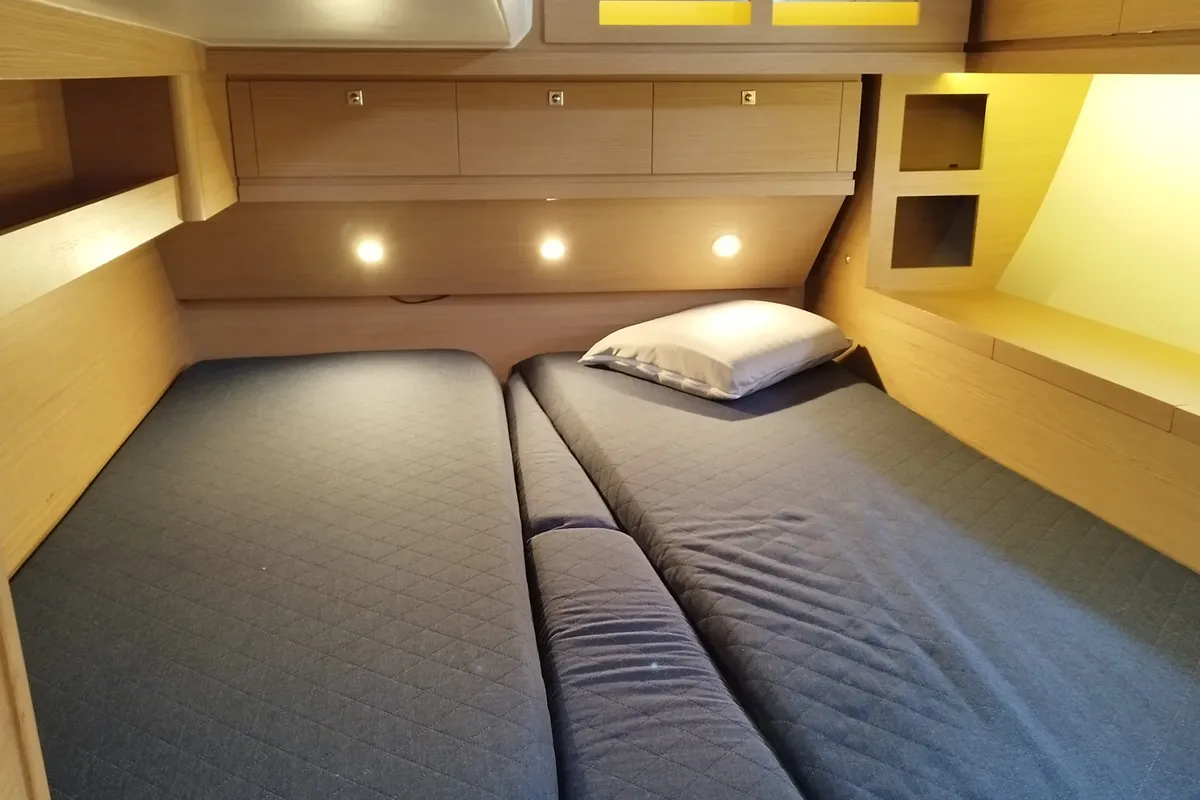 Cabin on Greenleaf, a Dufour 520 GL sailboat at Olbia, Italy