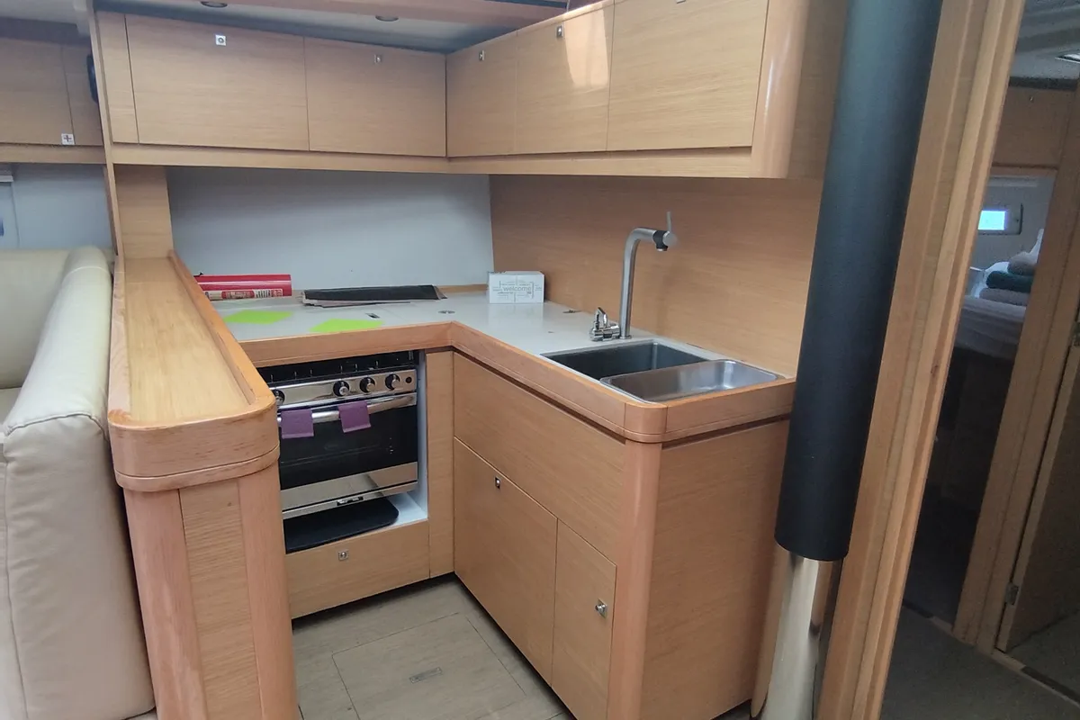 Galley of Greenleaf, a Dufour 520 GL sailboat at Olbia, Italy
