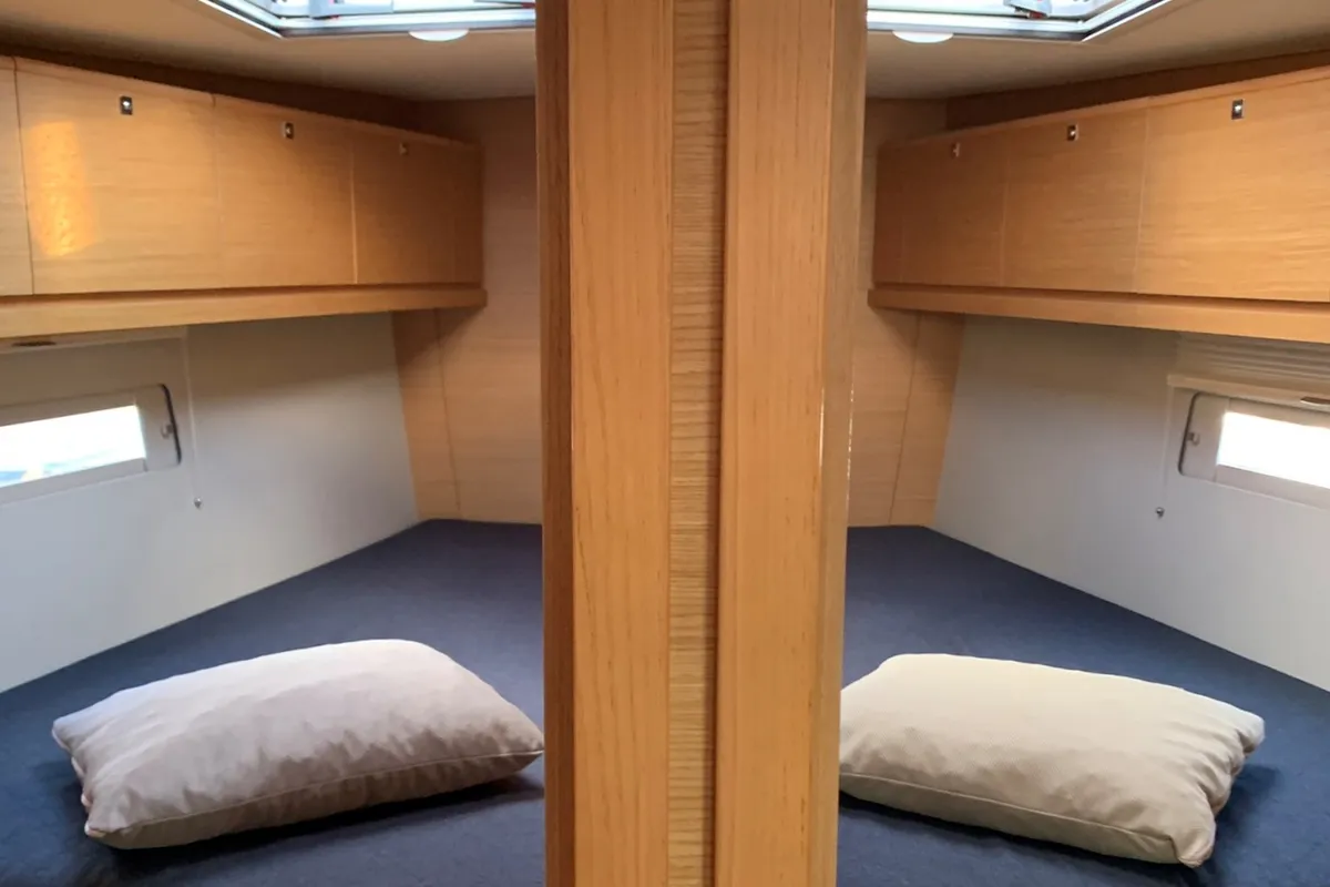Cabin on Greenleaf, a Dufour 520 GL sailboat at Olbia, Italy