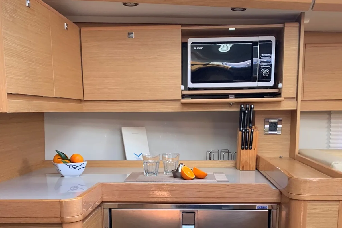 Galley of Greenleaf, a Dufour 520 GL sailboat at Olbia, Italy