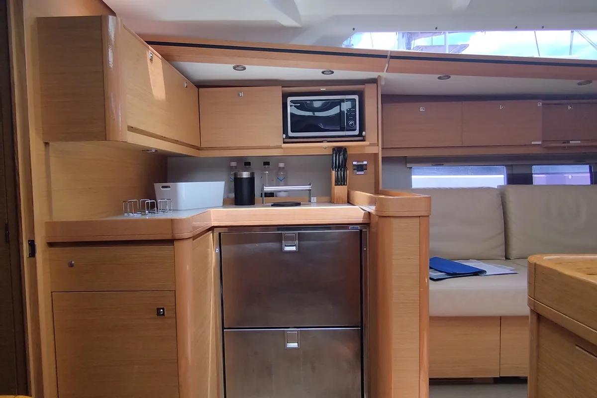 Galley of Greenleaf, a Dufour 520 GL sailboat at Olbia, Italy