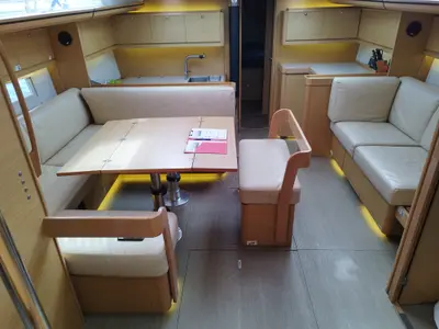 Salon of Greenleaf, a Dufour 520 GL sailboat at Olbia, Italy