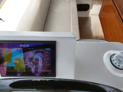 Cockpit of Greenleaf, a Dufour 520 GL sailboat at Olbia, Italy