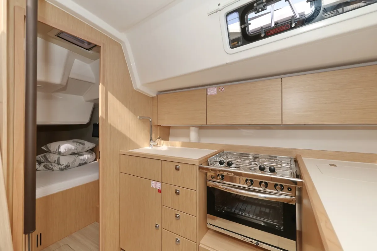Galley of Freewise, a Bavaria C38 sailboat at Pirovac, Croatia