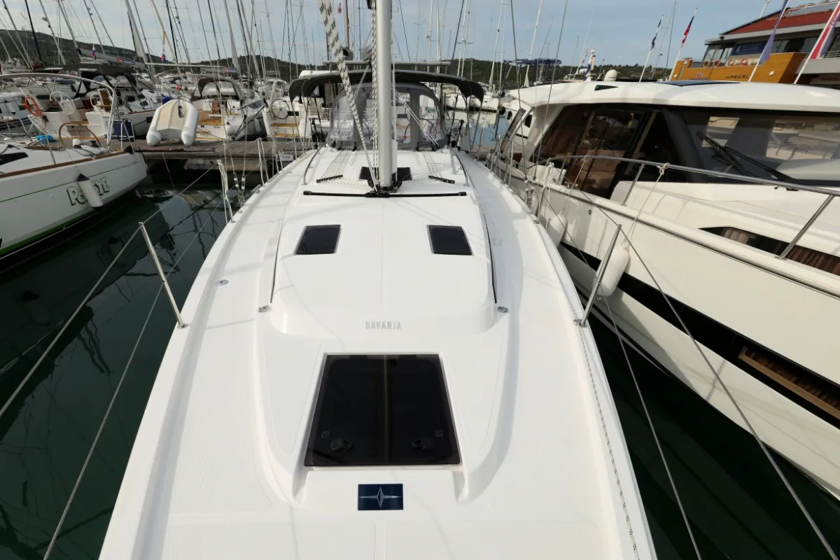Deck of Freewise, a Bavaria C38 sailboat at Pirovac, Croatia