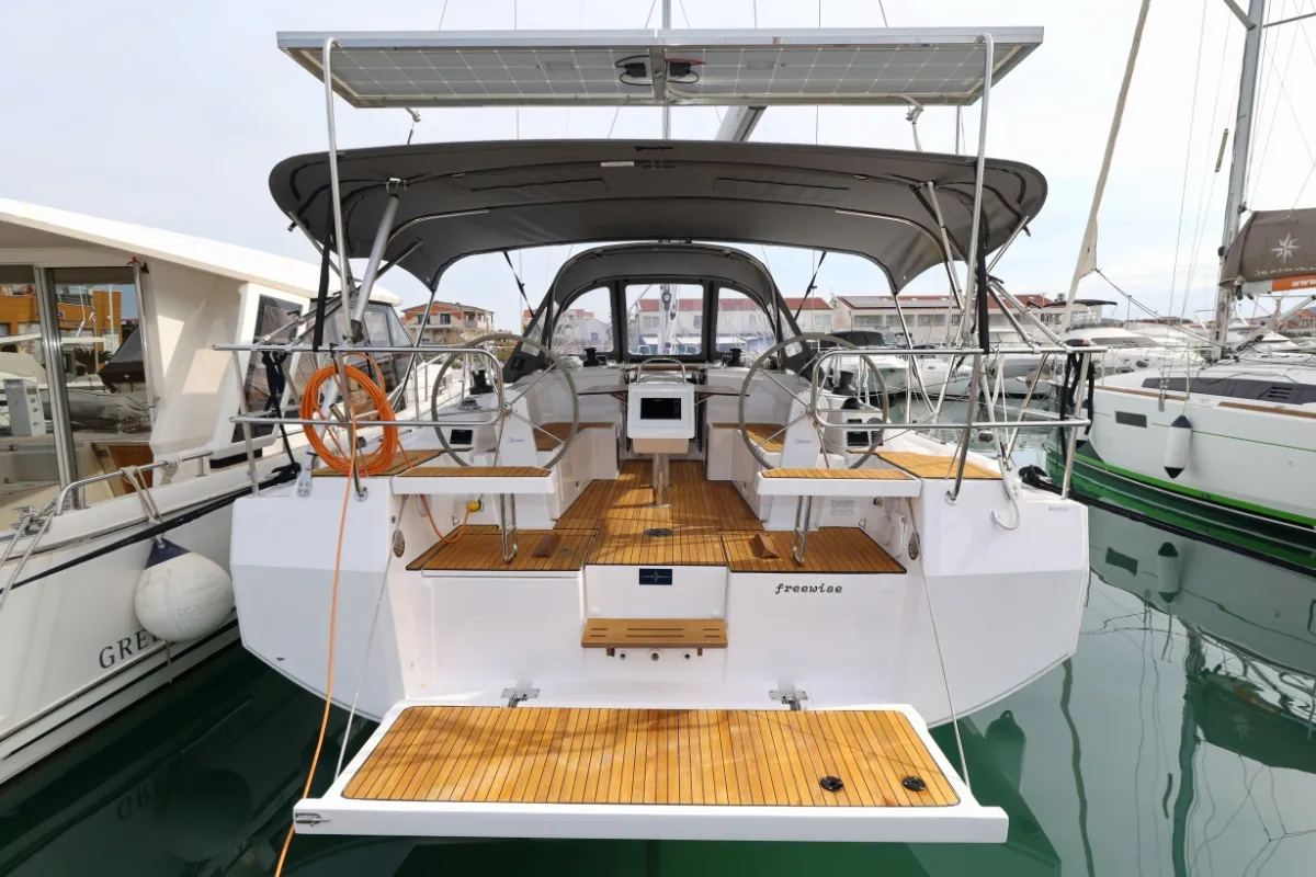 Cockpit of Freewise, a Bavaria C38 sailboat at Pirovac, Croatia