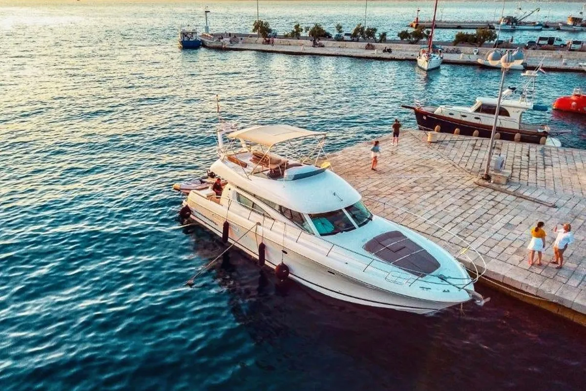 Exterior view of UNPLUGGED, a Prestige 46 Fly motor yacht at Split, Croatia