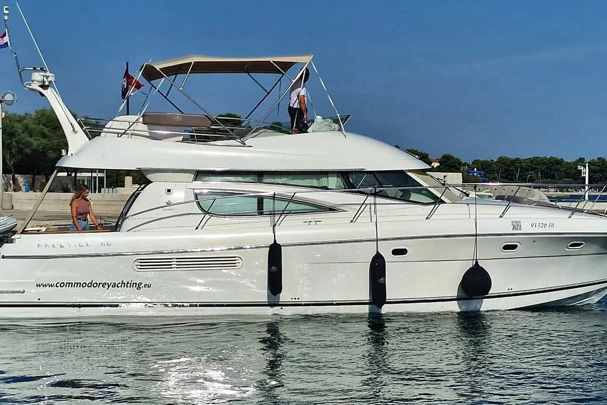 Exterior view of UNPLUGGED, a Prestige 46 Fly motor yacht at Split, Croatia