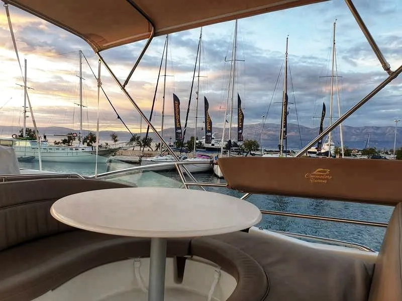 Deck of UNPLUGGED, a Prestige 46 Fly motor yacht at Split, Croatia