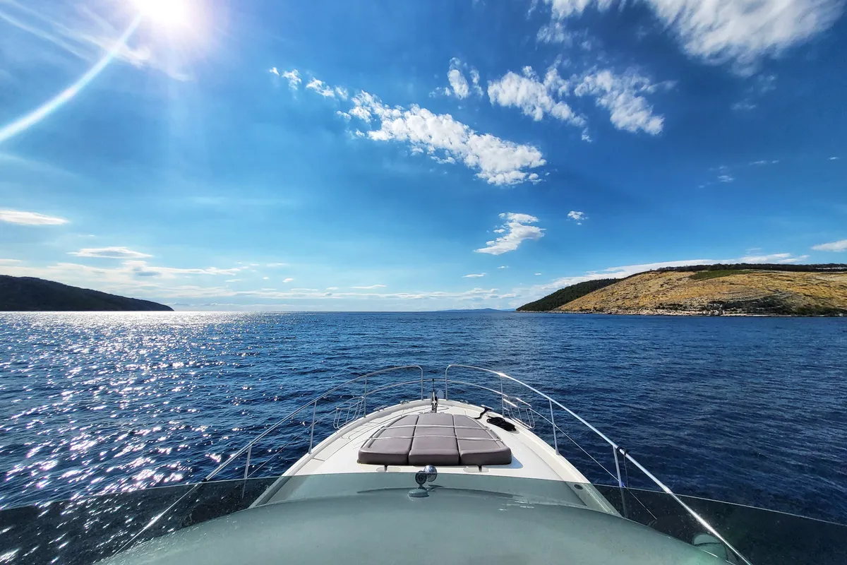 Deck of UNPLUGGED, a Prestige 46 Fly motor yacht at Split, Croatia