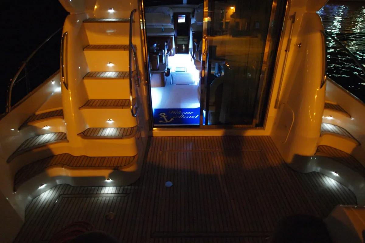 Deck of UNPLUGGED, a Prestige 46 Fly motor yacht at Split, Croatia