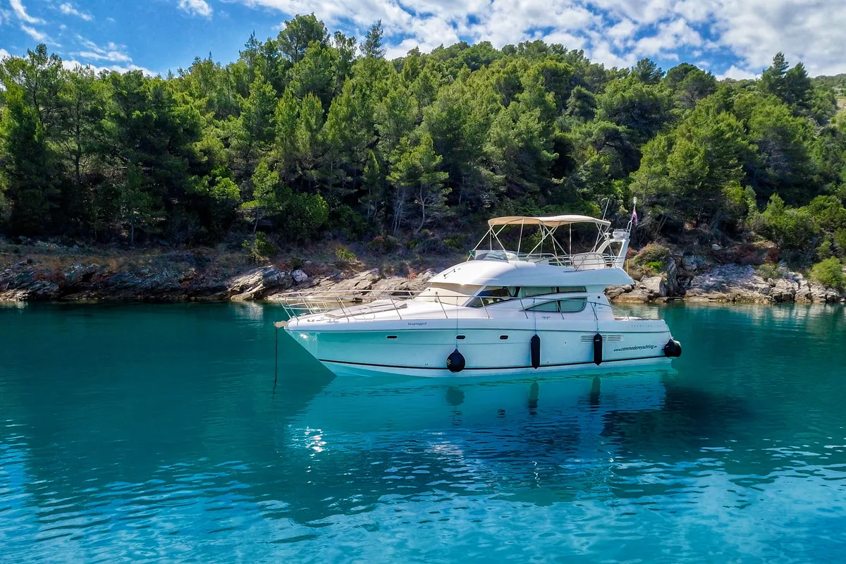 Exterior view of UNPLUGGED, a Prestige 46 Fly motor yacht at Split, Croatia