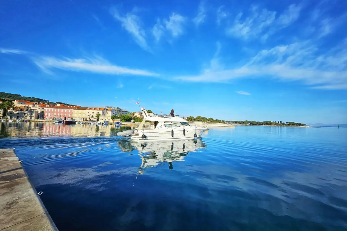 Exterior view of UNPLUGGED, a Prestige 46 Fly motor yacht at Split, Croatia
